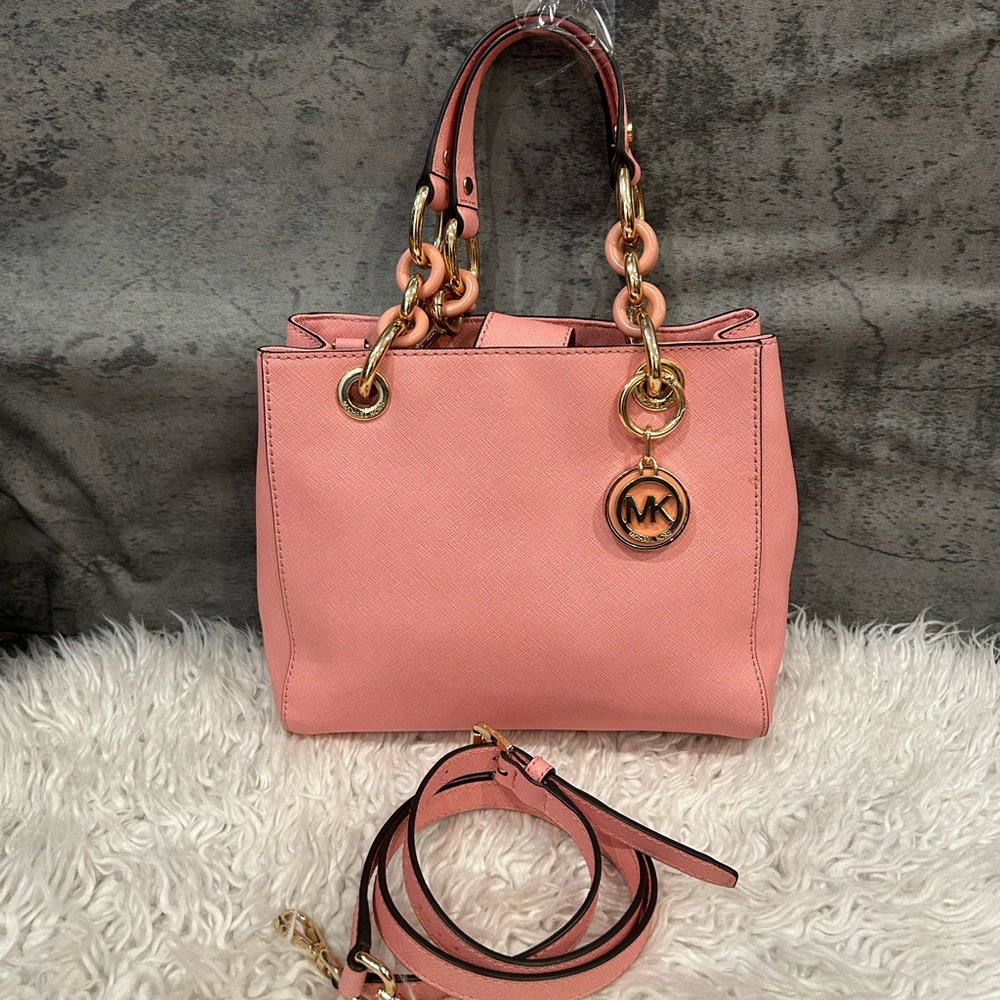 Michael Kors Pink Shoulder Bag with Gold Accents